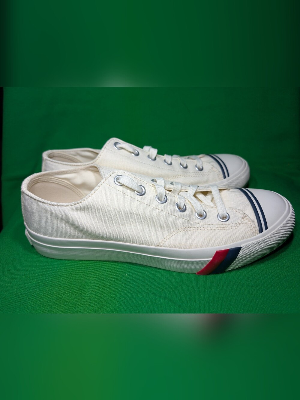 Keds Men's Low-Top Canvas Sneakers in White with Navy & Red Accents
